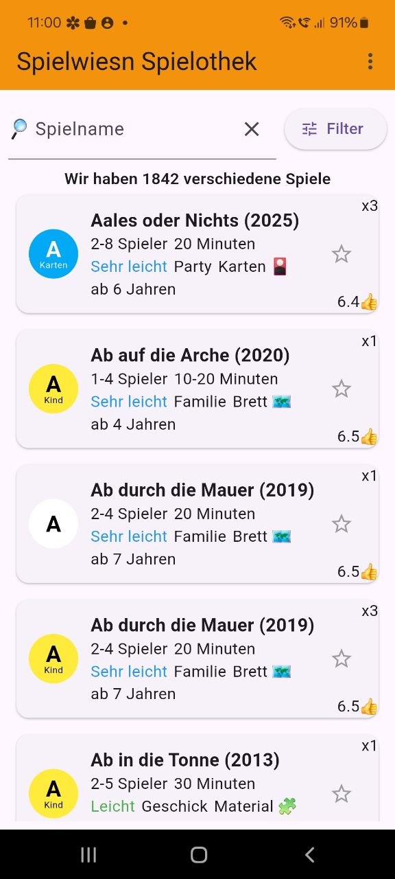 Screenshot of the Spielwiesn Spielothek App